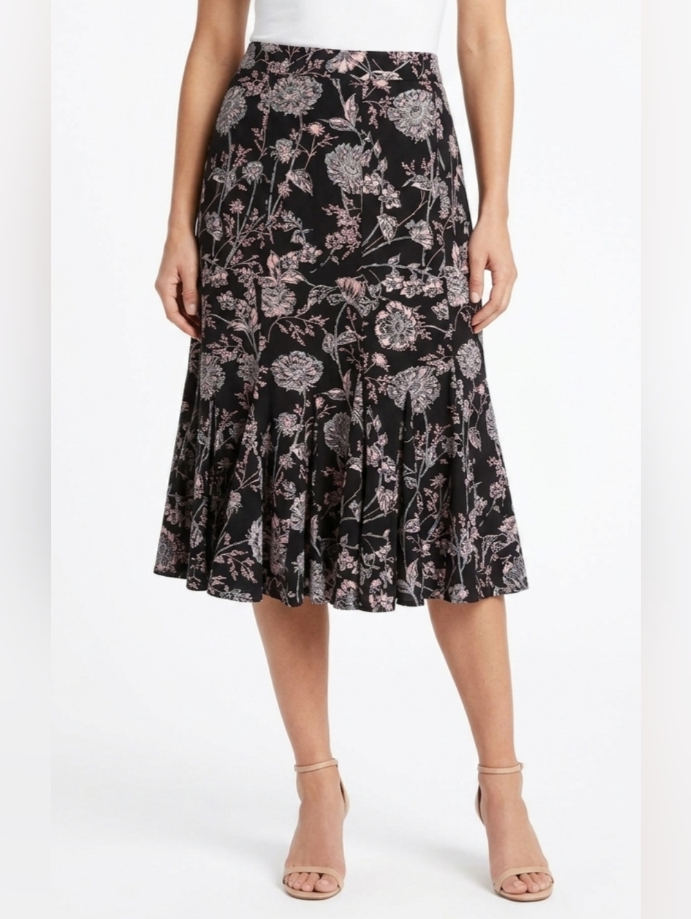 NWOT Talbots Black Floral Skirt Size 4P